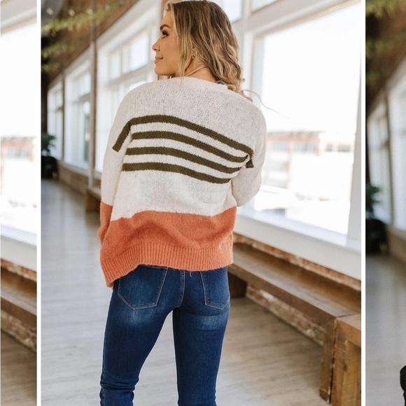 Liam & Co open front cardigan long sleeves orange green cream small - Picture 9 of 10